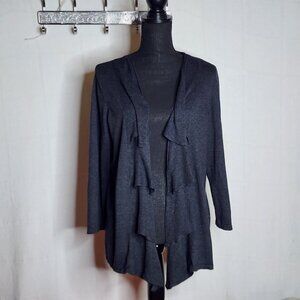 Chico's Dark Grey Rayon Cotton Open Front Layered Ltwt Sweater Chico Sz 3 US 16